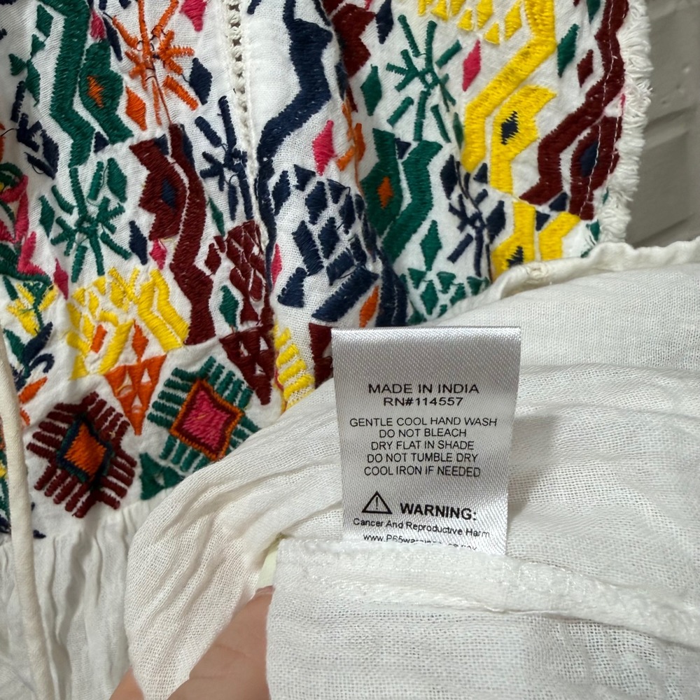 THML Oaxacan Embroidered Cotton Gauze Babydoll Blouse Large Peasant Tribal Boho - Picture 10 of 13